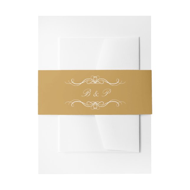 Monogram Modern Elegant Script Gold Wedding Invitation Belly Band (Front Example)