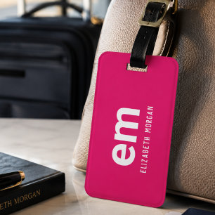 Monogram Modern Elegant Travel Hot Pink Luggage Tag