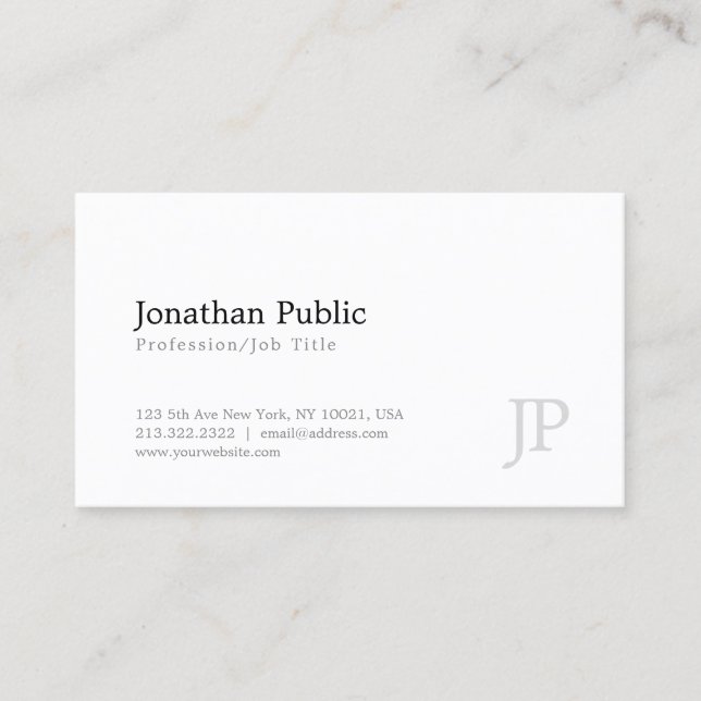 Monogram Modern Elegant White Simple Design Business Card (Front)