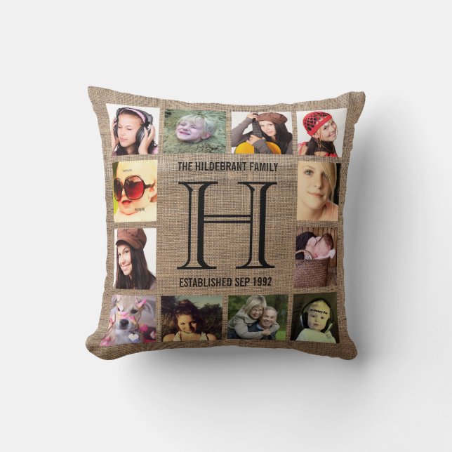 Monogram Modern Family 12 Instagram Photos Throw Pillow (Front)
