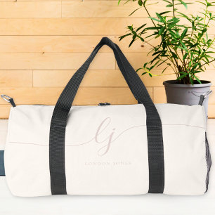 Monogram Modern Feminine Ivory Pink Script Stylish Duffle Bag