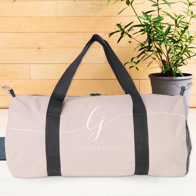 Monogram Modern Feminine Pink Script Stylish Girly Duffle Bag (Creator Uploaded)