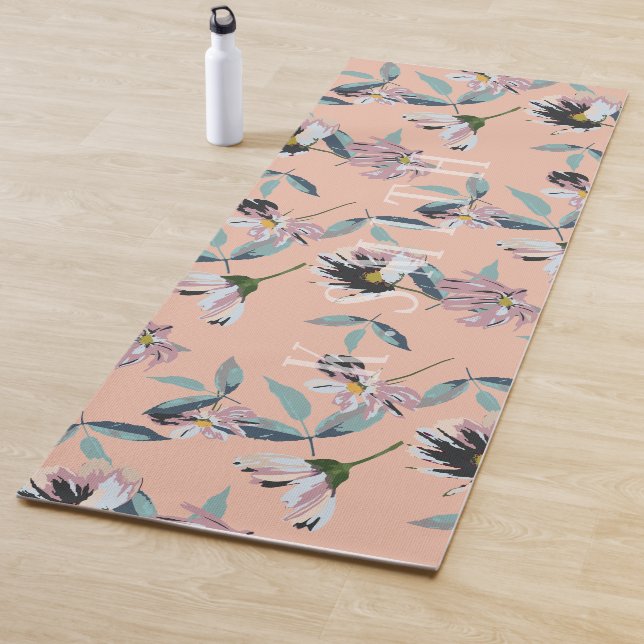 Monogram Modern Floral Pattern Yoga Mat (In Situ)