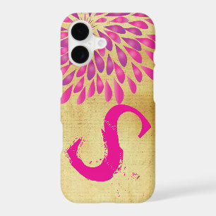 Monogram Modern Floral Pink and Plum Argyle iPhone