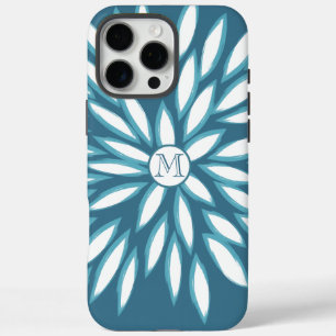 Monogram Modern Floral Teal Blue iPhone 16 Pro Max Case