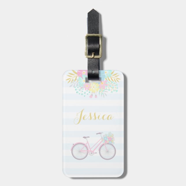 Monogram Modern Flower Bike Luggage Tag (Front Vertical)