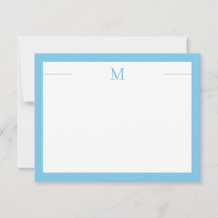 Monogram Modern Frame Blue White Flat Note Card