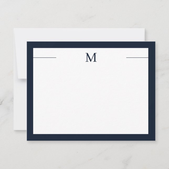Monogram Modern Frame Navy White Flat Note Card (Front)