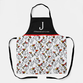 Monogram Modern Funny Chicken Adult Apron in Black