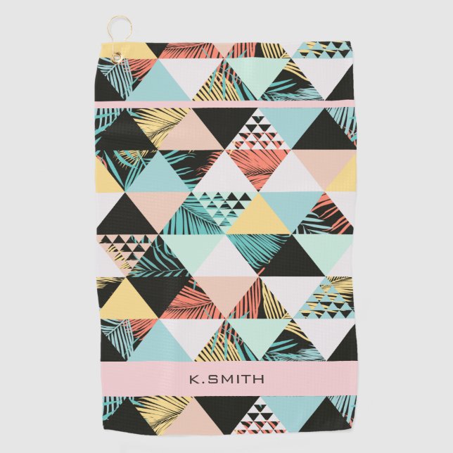 Monogram Modern Geometric and Tropical Fusion Golf Towel (Front)