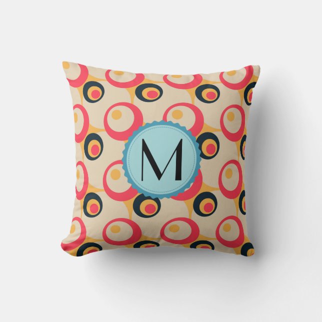 Monogram Modern Geometric Circles Pattern Throw Pillow (Front)