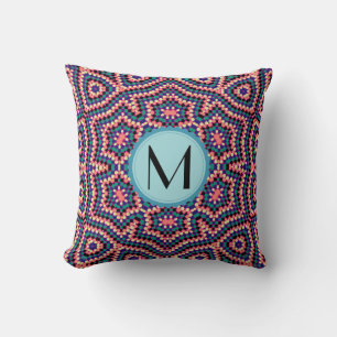 Monogram Modern Geometric Dot Pattern Throw Pillow