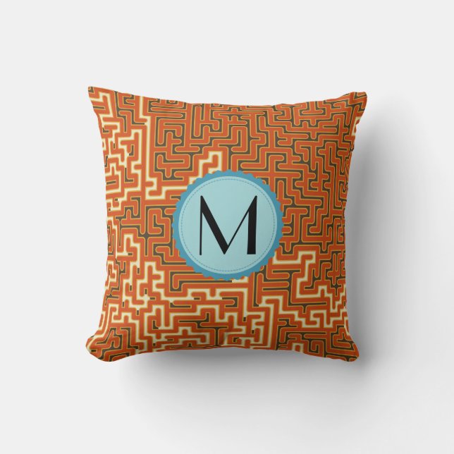 Monogram Modern Geometric Maze Pattern Throw Pillow (Front)