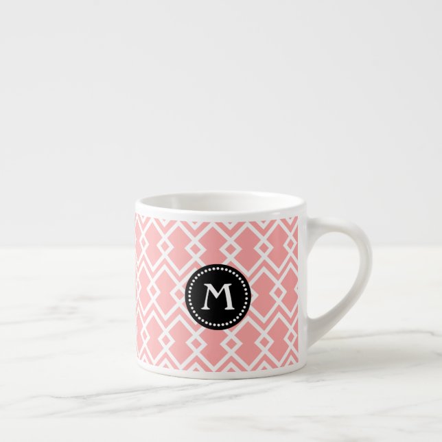 Monogram Modern Geometric Pink Black Espresso Mug (Right)