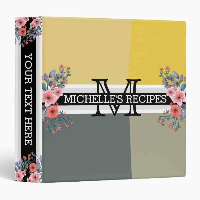 Monogram Modern Geometric Vintage Floral #36 Binder (Front/Spine)