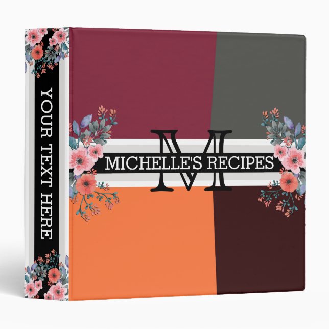 Monogram Modern Geometric Vintage Floral #5 Binder (Front/Spine)