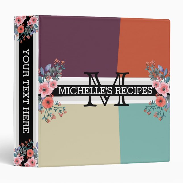 Monogram Modern Geometric Vintage Floral #7 Binder (Front/Spine)