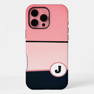 Monogram Modern Girly Chic Pink Black Stripe iPhone 16 Pro Max Case