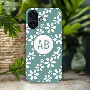 Monogram Modern Girly Floral Pattern Personalized  iPhone 16 Case