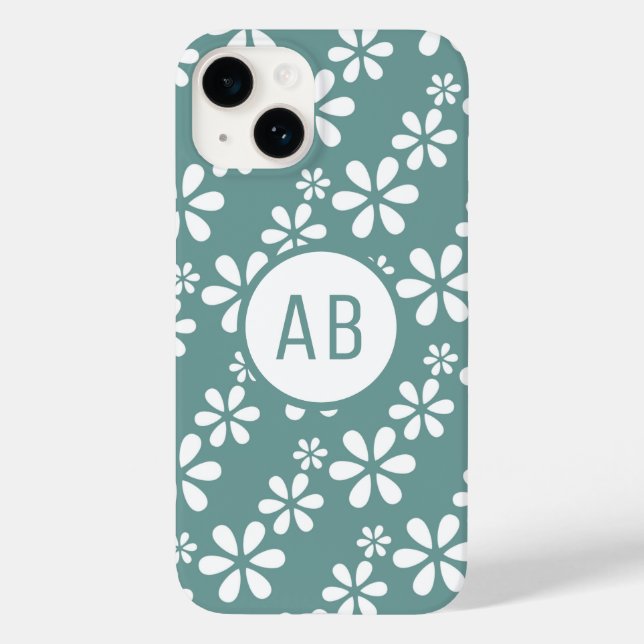 Monogram Modern Girly Floral Pattern Personalized  Case-Mate iPhone Case (Back)