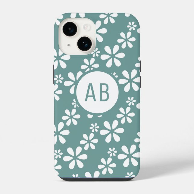 Monogram Modern Girly Floral Pattern Personalized  iPhone Case (Back)