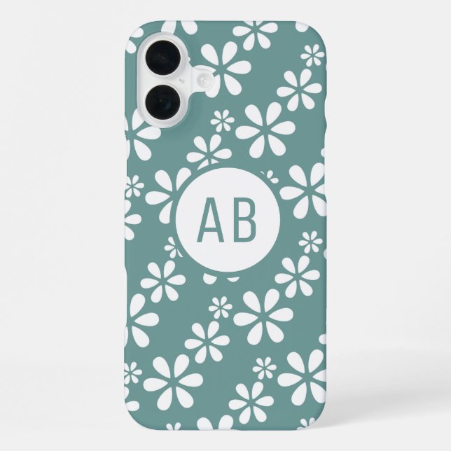 Monogram Modern Girly Floral Pattern Personalized  iPhone Case (Back)