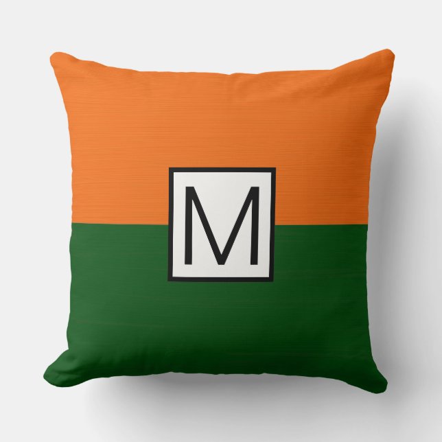 Monogram Modern Green and Orange Elegant Throw Pillow (Front)