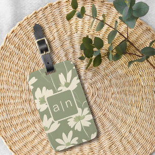 Monogram Modern Green Floral Luggage Tag