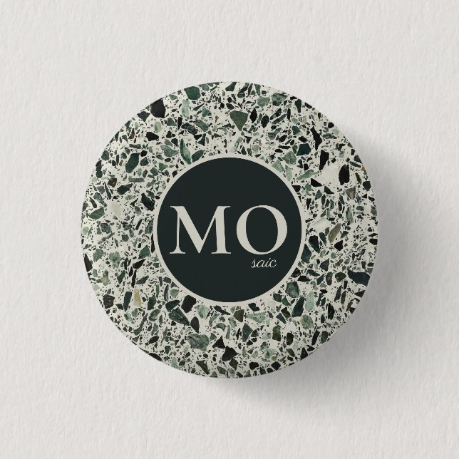Monogram Modern Green Terrazzo 1 Inch Round Button (Front)