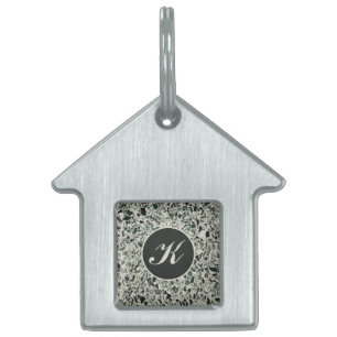 Monogram Modern Green Terrazzo Pet ID Tag