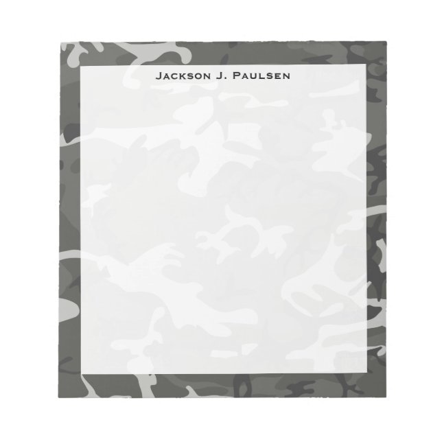 Monogram Modern Grey Abstract Camo Camouflage Notepad (Front)