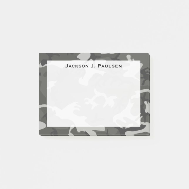 Monogram Modern Grey Abstract Camo Camouflage Post-it Notes (Front)