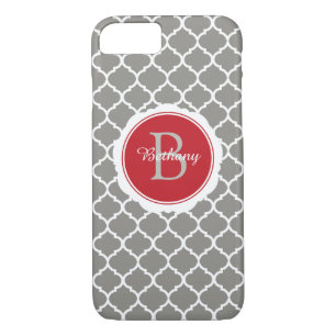 Monogram Modern Grey Red Geometric Case-Mate iPhone Case