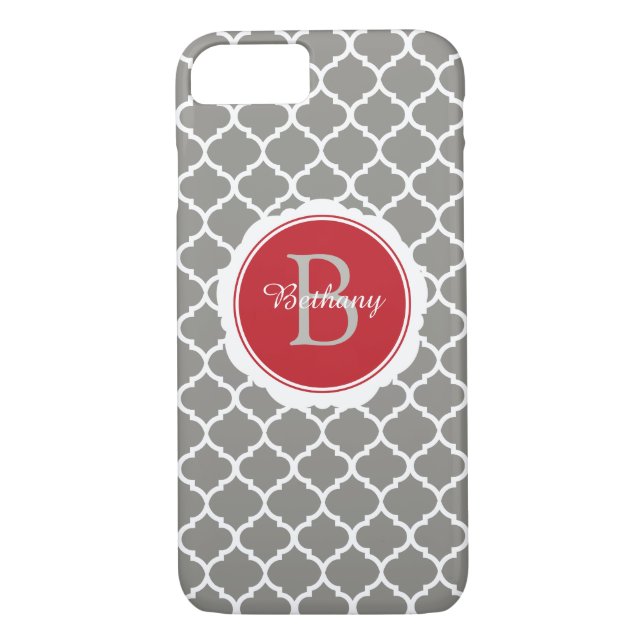 Monogram Modern Grey Red Geometric Case-Mate iPhone Case (Back)