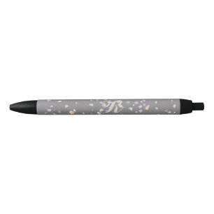 Monogram Modern Grey Terrazzo Black Ink Pen