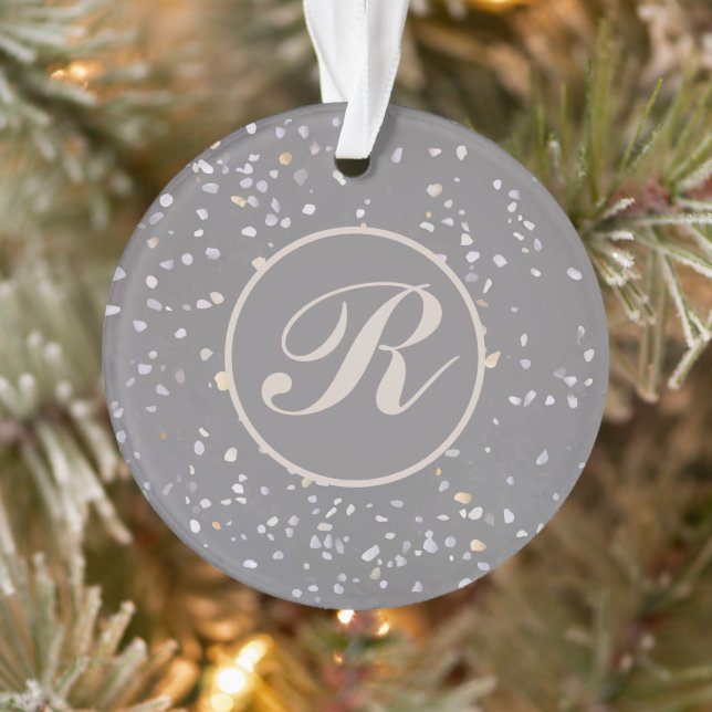 Monogram Modern Grey Terrazzo  Ornament (Tree)