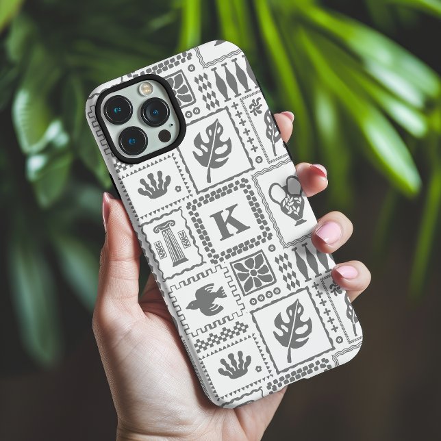 Monogram Modern Grey White Abstract Pattern Case-Mate iPhone Case (Creator Uploaded)