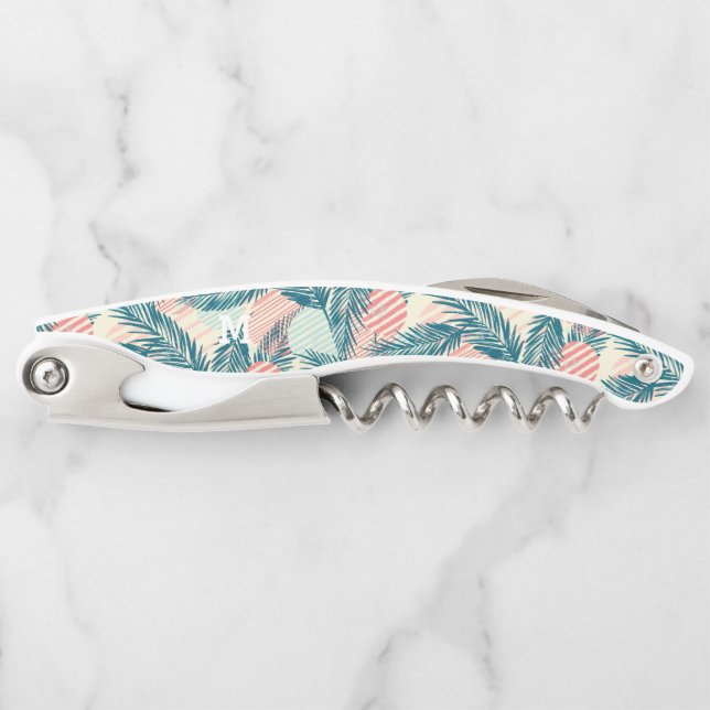 Monogram Modern Grunge Tropical Palm Pattern Corkscrew (Front)