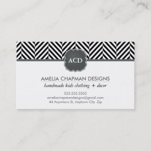 MONOGRAM modern herringbone pattern black Business Card
