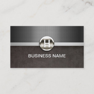 Monogram Modern Leather & Metal Professional Business Card