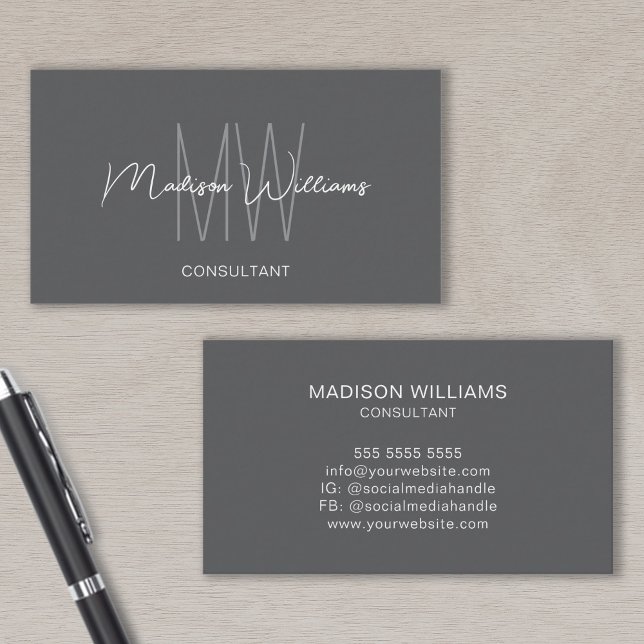 Monogram Modern Logo Name Grey Consultant Business Card (Monogram Modern Logo Name Gray Consultant Business Card)