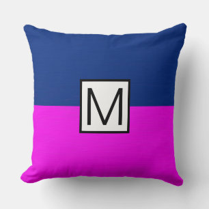 Monogram Modern Magenta and Dark Blue Elegant Throw Pillow