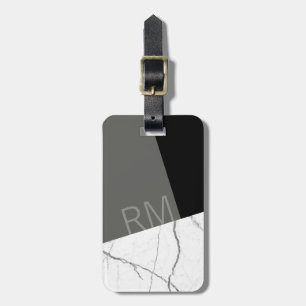 Monogram Modern Marble Angled Initials Cusom Luggage Tag
