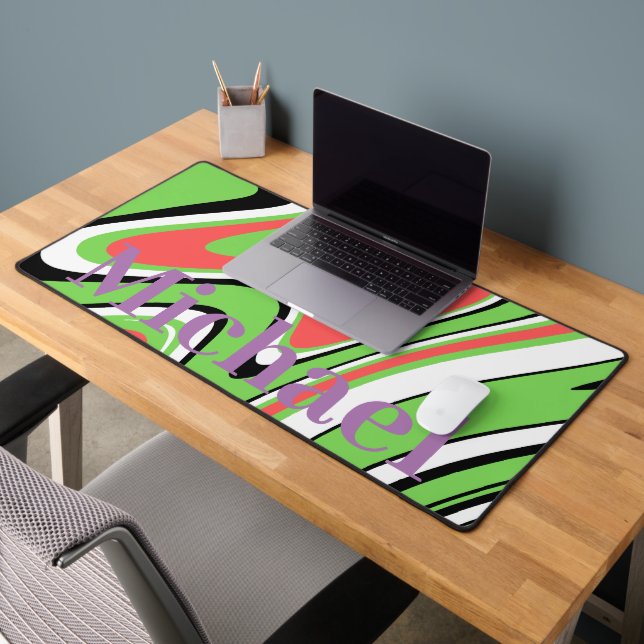 Monogram modern marble pattern l Green Purple Desk Mat (Office 2)