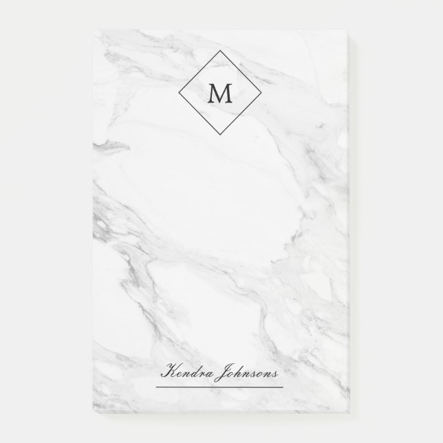 Monogram modern marble post-it notes (Front)