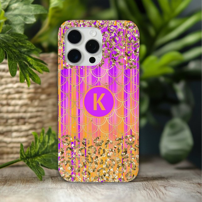 Monogram Modern Mermaid Glitter Purple Orange Case-Mate iPhone Case (Creator Uploaded)