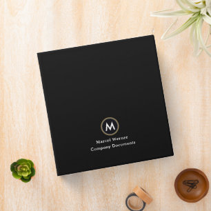 Monogram Modern Minimal Black Company Documents Binder