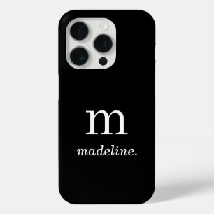 Monogram Modern Minimal Black White Initial Name iPhone 15 Pro Case