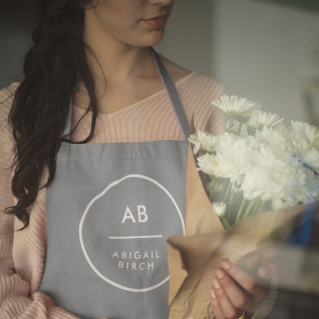 Monogram Modern Minimal Dusky Blue Grey Apron (Creator Uploaded)