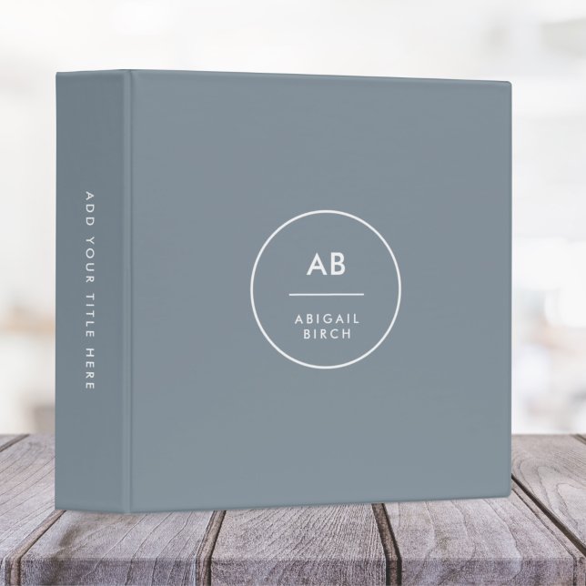 Monogram Modern Minimal Dusky Blue Grey Binder (Creator Uploaded)